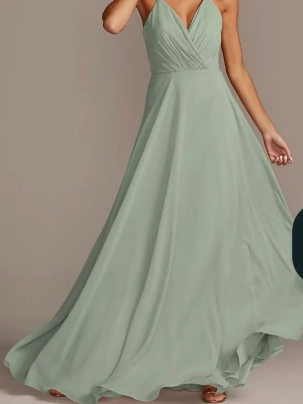 Elegant DB Studio Light Sage Green Spaghetti-Strap V-Neck Dress